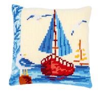 Vervaco Cross Stitch Kit Cushion Complete Set Sailboat Decoration Manual Embroidery Kit Adult Art Creative Gift DIY Cross Stitch Embroidery ca. 40 x 40 cm