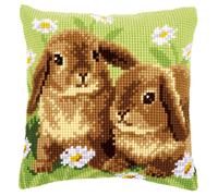 Vervaco Two Rabbits Cross Stitch Cushion Kit, Multi-Colour