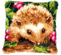 VERVACO Gancho De Pestillo Cojin Decorativo Hedgehog DIY Manualidades Adultos Set Creativo Regalo Bordado Principiantes Kit ca. 40 x 40 cm Latch Hook Embroidery Knotted Stitch, Cotton, Multi-Coloured
