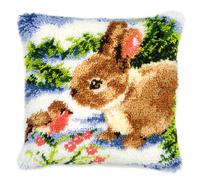 Vervaco Winter Scene Rabbit and Robin Latch Hook Cushion, Multi-Colour