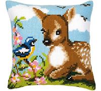 Vervaco Deer and Bird Cross Stitch Cushion, Multi-Colour