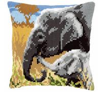 Vervaco Elephants Cross Stitch Cushion, Multi-Colour