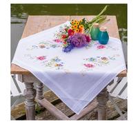 Vervaco Embroidery Cross Stitch Kit Pre-Printed Tablecloths Pansy Table Linen Set DIY Creative Approx. 80 x 80 cm Hobby Kit Creative Adults Home Decor Cross Stitch Embroidery