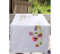 Vervaco Embroidery Kit: Runner: Bird & Pansies, Cotton, NA, 40 x 100cm
