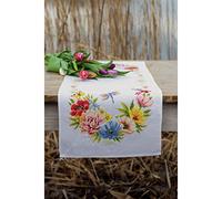 Vervaco Embroidery Kit Table Runner Counted Pattern Pack Cross Stitch Flowers Embroidery Runner for DIY Embroidery Craft Kit Craftsman Creative Set for Adults 32 x 84 cm Creative Gift