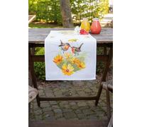Vervaco Embroidery Kit Table Runner Counted Pattern Pack Cross Stitch Robin & Flowers Embroidery Runner for DIY Embroidery Kit Christmas Creative Set for Adults 32 x 84 cm Creative Gift