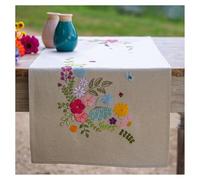 Vervaco Embroidery Kit Table Runner Embroidery Set Adults Pre-Printed Happy Spring Embroidery Runner for DIY Embroidery Blanket Embroidery Kit Flat Stitch Approx. 35 x 95 cm Creative Gift