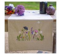 Vervaco Embroidery Kit Table Runner Embroidery Set Adults Pre-Printed Purple Garden Glory Embroidery Runner for DIY Embroidery Blanket Embroidery Kit Flat Stitch Approx. 40 x 100 cm Creative Gift