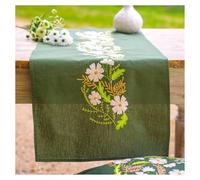 VERVACO Embroidery Kit Table Runner Embroidery Set Adults Pre-Printed White Floral Embroidery Runner for DIY Embroidery Pre-Drawn Blanket Embroidery Kit Flat Stitch Approx. 35 x 95 cm Creative Gift