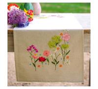 VERVACO Embroidery Kit Table Runner Embroidery Set Adults Pre-Printed Wild Flowers Embroidery Runner for DIY Embroidery Pre-Drawn Blanket Embroidery Kit Flat Stitch 35 x 95 cm Creative Gift