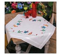 Vervaco Embroidery Kit Tablecloth Embroidery Set Adult Pre-Printed Colourful Chickens Embroidery Blankets Pre-Drawn Blanket Embroidery Kit Satin Stitch 80 x 80 cm Fabric for Embroidery Creative Gift