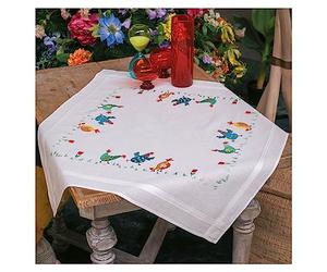 Vervaco Embroidery Kit Tablecloth Embroidery Set Adult Pre-Printed Colourful Chickens Embroidery Blankets Pre-Drawn Blanket Embroidery Kit Satin Stitch 80 x 80 cm Fabric for Embroidery Creative Gift