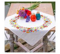 VERVACO Embroidery Kit Tablecloth Embroidery Set Adult Pre-Printed Colourful World of Flowers Embroidery Blankets Pre-Drawn Blanket Embroidery Kit Flat Stitch Approx. 72 x 72 cm Creative Gift