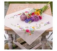 Vervaco Embroidery Kit Tablecloth Embroidery Set Adult Pre-Printed Happy Spring Embroidery Blankets Pre-Drawn Blanket Embroidery Kit Flat Stitch Approx. 72 x 72 cm Embroidery Set Creative Gift