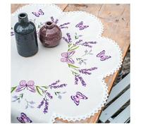 VERVACO Embroidery Kit Tablecloth Embroidery Set Adult Pre-Printed Lavender Embroidery Blankets Pre-Drawn Blanket Embroidery Kit Flat Stitch Approx. 75 x 75 cm Fabric for Embroidery Creative Gift