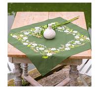 VERVACO Embroidery Kit Tablecloth Embroidery Set Adult Pre-Printed White Floral Embroidery Blankets Pre-Drawn Blanket Embroidery Kit Flat Stitch Approx. 72 x 72 cm Fabric for Embroidery Creative Gift