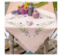 Vervaco Embroidery Kit Tablecloth Embroidery Set Adults Pre-Printed Purple Garden Splendour Embroidery Blankets Blanket Embroidery Kit Flat Stitch Approx. 77 x 77 cm Embroidery Set Creative Gift