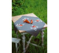 Vervaco Embroidery Kit Tablecloth Embroidery Set Adult Pre-Printed Poppies Embroidery Blankets Pre-Drawn Blanket Embroidery Kit Satin Stitch 80 x 80 cm Fabric for Embroidery Creative Gift