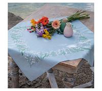 VERVACO Embroidery Kit Tablecloth Set Adult Pre-Printed Pastel Flowers Embroidery Blankets Pre-Drawn Blanket Embroidery Kit Satin Stitch 72 x 72 cm Fabric for Embroidery Creative Gift
