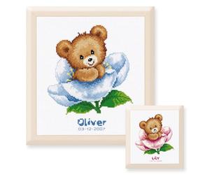 Vervaco"Flower Teddy Birth Record Counted Cross Stitch Kit, 100 Percent Cotton, Multi-Colour