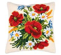 Vervaco Flowers Cross Stitch Cushion, Multi-Colour,40 x 40 cm