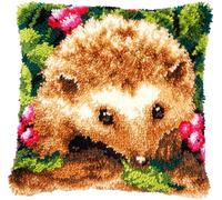 VERVACO Gancho De Pestillo Cojin Decorativo Hedgehog DIY Manualidades Adultos Set Creativo Regalo Bordado Principiantes Kit ca. 40 x 40 cm Latch Hook Embroidery Knotted Stitch, Cotton, Multi-Coloured