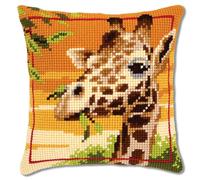 Vervaco Giraffe Cross Stitch Cushion, Multi-Colour, Fabric, 16 x 16, PN-0145345