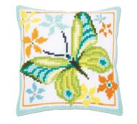 Vervaco Green Butterfly Cross Stitch Cushion Kit, Multi-Colour