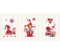 Vervaco Christmas Gnomes Greeting Card Kit, Cotton, Multi-Colour, 10.5 x 15 x 0.3 cm