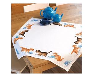 Vervaco "Happy Cats Tablecloth Counted Cross Stitch Kit, 100 Percent Cotton, Multi-Colour