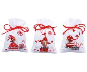 Vervaco Herbal Tertüt Set of 3 Gnome Counted Counted Cross Stitch Kit, Cotton, Multicoloured, 8 x 12 x 0.3 cm, 3 Units