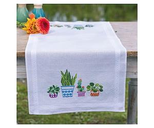 Vervaco Indoor Plants Table Runner Kit, White, ca. 40 x 100 cm