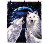 Vervaco Kit Knotted Stitch for Howling of Wolves Embroidery Beginner DIY Latch Hook Complete Kit Home Decoration Manual Hobby Craft Approx. 66 x 83 cm Embroidery