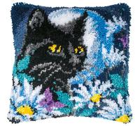 Vervaco Kitten Stitch Embroidery Cushion Beginner DIY Cat in The Night Latch Hook Complete Kit Home Decoration Manual Leisure Craft Approx. 40 x 40 cm Embroidery