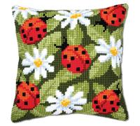 Vervaco Ladybird and Flowers Cross Stitch Cushion, Multi-Colour