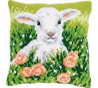 Vervaco Lamb and Flowers Cross Stitch Cushion, White, ca. 40 x 40 cm