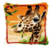 Vervaco Latch Hook Kit Cushion Giraffe Eating Leaves