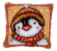VERVACO Latch Hook Penguin Cushion Kit Hook Closure Rug Approx. 40 x 40 cm Embroidery Set Beginners Home Decorations Creative Activities Adults Hobbies Relaxing Gobelin Cushion