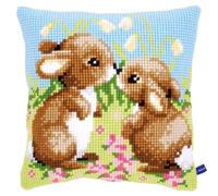 Vervaco Little Rabbits Cross Stitch Cushion, Multi-Colour