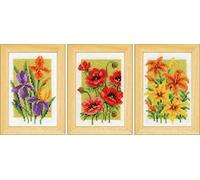 Vervaco Miniatures Counted Cross Stitch Kit 3.2"X4.8"-Summer Flowers (18 Count) 3/Pkg