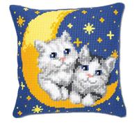 Vervaco Moon and Kittens Cross Stitch Cushion, Multi-Colour