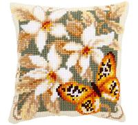 Vervaco Orange Butterfly Cross Stitch Cushion, Multi-Colour