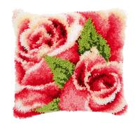 Vervaco Pink Roses Latch Hook Cushion, Multi-Colour