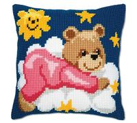Vervaco Pink Teddy Cross Stitch Cushion, Multi-Colour, One