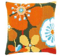 Vervaco PN-0156667 Retro Flowers II Cross Cushion Pre-Printed Cotton, Multi-Colour, 40 x 40 cm