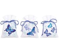 Vervaco Counted Cross Stitch Kit Pot-Pourri Bag Blue Butterflies, Set of 3, Multi-Colour