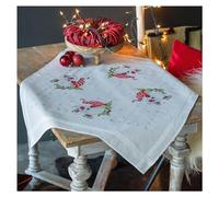 Vervaco Pre-Printed Cross Stitch Kit Tablecloth Christmas Gnomes Embroidery Complete Kit Adult Creative Home Decoration Manual Table Cadeou DIY Approx. 80 x 80 cm Cross Stitch Embroidery