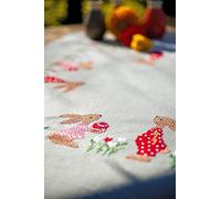 Vervaco Pre-Printed Cross Stitch Kit Tablecloth Easter Rabbits in a Garden Tulips Embroidery Complete Kit Adult Creative Home Decoration Manual Table Cadeou DIY Approx. 80 x 80 cm