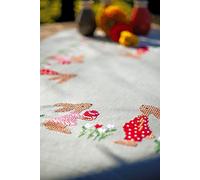 Vervaco Pre-Printed Cross Stitch Kit Tablecloth Easter Rabbits in a Garden Tulips Embroidery Complete Kit Adult Creative Home Decoration Manual Table Cadeou DIY Approx. 80 x 80 cm