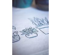 Vervaco Pre-Printed Embroidery Kit Indoor Plants Tablecloth Complete Set DIY Adult Table Decoration Manual Leisure Creative Gift Woman Approx. 80 x 80 cm Embroidery Pattern, Cotton, Multi-Coloured